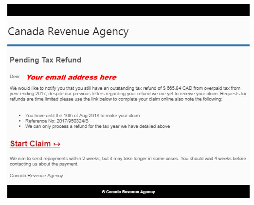 CRA - Canada.ca - Canada Revenue Agency - SPAM Email