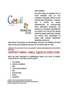 GMLLT@Outlook.com - $500,000 Phishing Scam Email